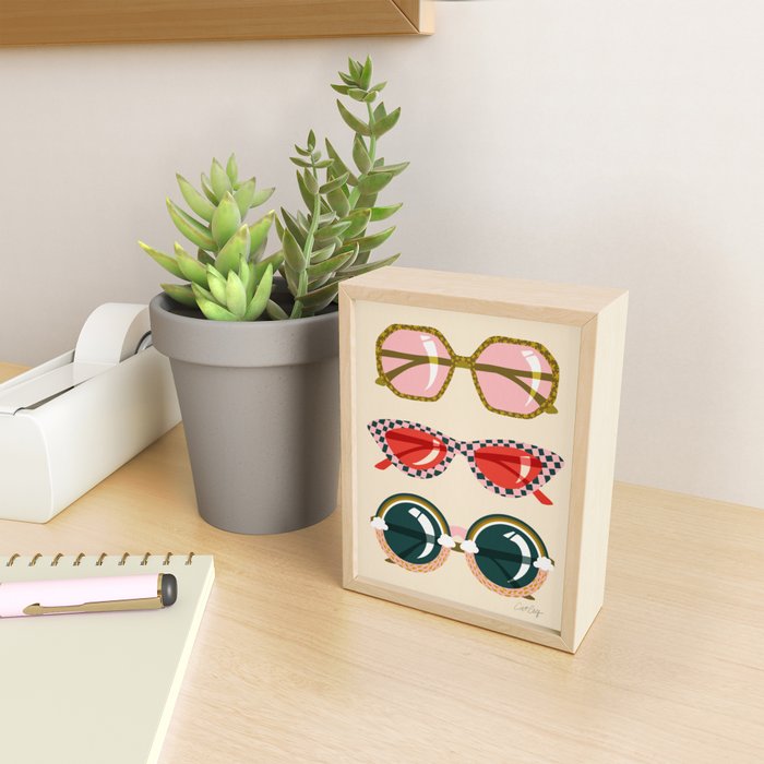 Retro Sunglasses - Red & Teal on Cream Mini Art Print Gallery Image 2