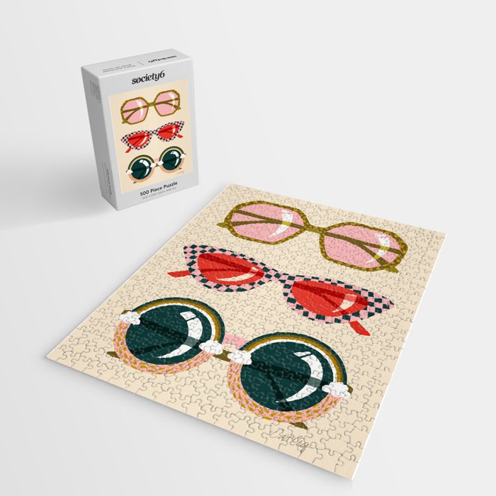 Retro Sunglasses - Red & Teal on Cream Jigsaw Puzzle Gallery Image 2