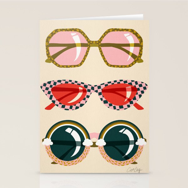 Retro Sunglasses - Red & Teal on Cream Stationery Card Gallery Image 1