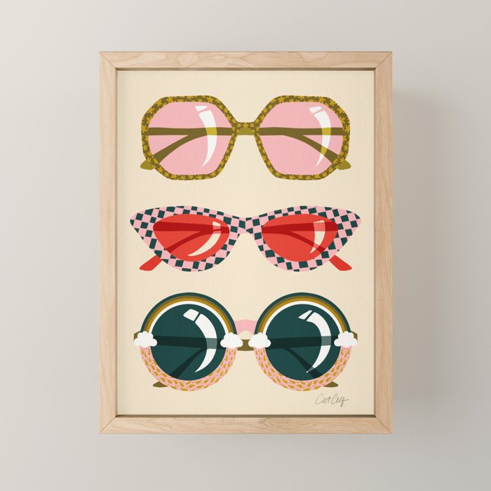 Retro Sunglasses - Red & Teal on Cream Mini Art Print Gallery Image 1
