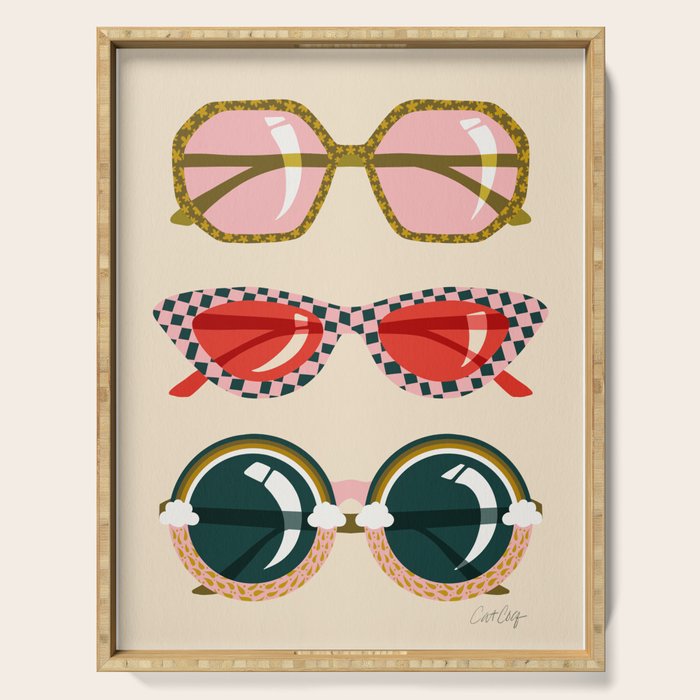 Retro Sunglasses - Red & Teal on Cream Serving Tray Gallery Image 1