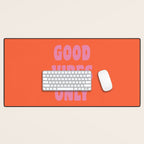 Retro Good Vibes Only Lettering in Pink and Orange Desk Mat Gallery Image 1