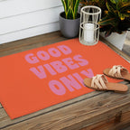 Retro Good Vibes Only Lettering in Pink and Orange Outdoor Rug Gallery Image 2