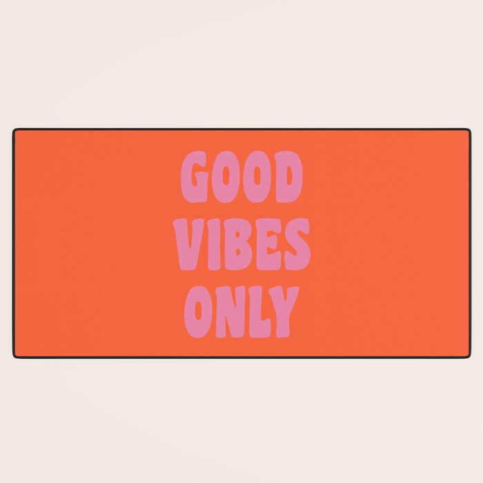 Retro Good Vibes Only Lettering in Pink and Orange Desk Mat Gallery Image 3