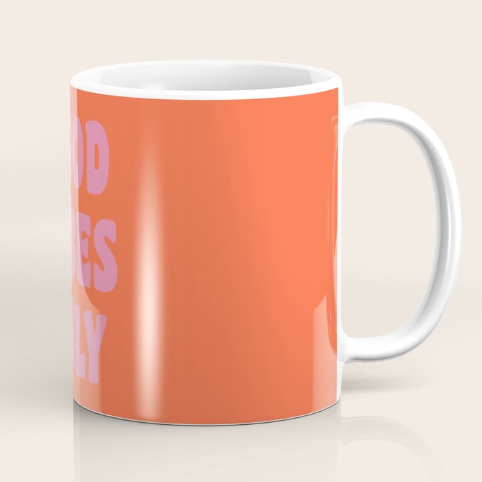 Retro Good Vibes Only Lettering in Pink and Orange Coffee Mug Gallery Image 1