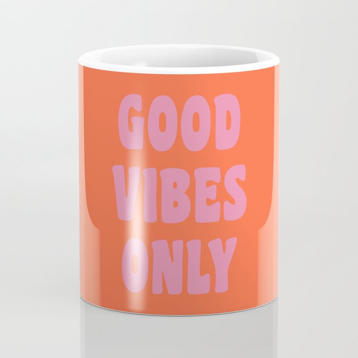 Retro Good Vibes Only Lettering in Pink and Orange Coffee Mug Gallery Image 4