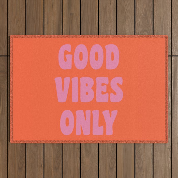 Retro Good Vibes Only Lettering in Pink and Orange Outdoor Rug Gallery Image 1