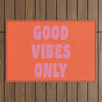 Retro Good Vibes Only Lettering in Pink and Orange Outdoor Rug Gallery Image 1