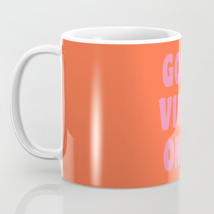 Retro Good Vibes Only Lettering in Pink and Orange Coffee Mug Gallery Image 3