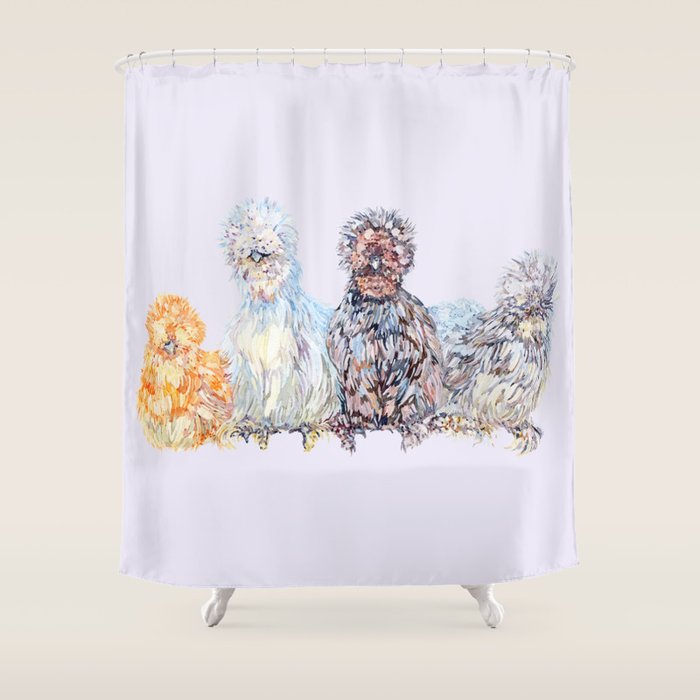 Silkie Chicken Huddle Shower Curtain Gallery Image 1