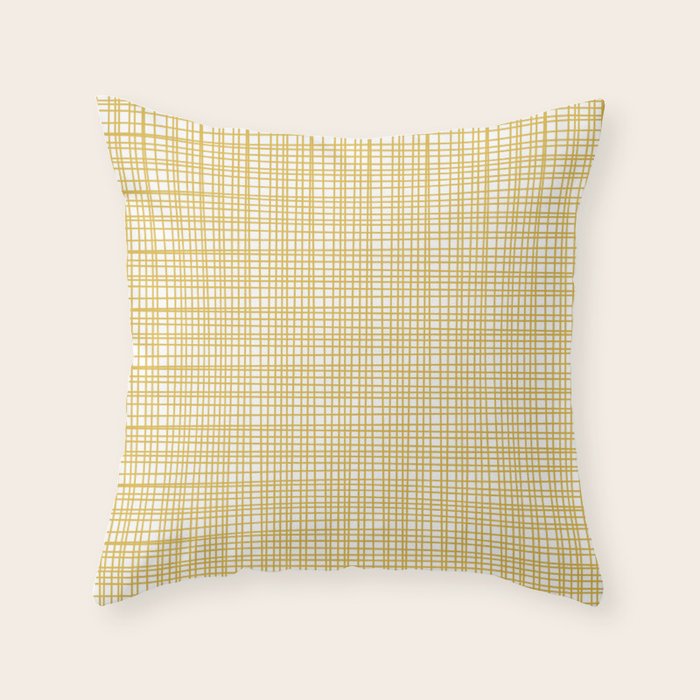 Fine Weave Minimalist Mid Century Modern Woven Pattern in Mustard Yellow and White Throw Pillow Gallery Image 6