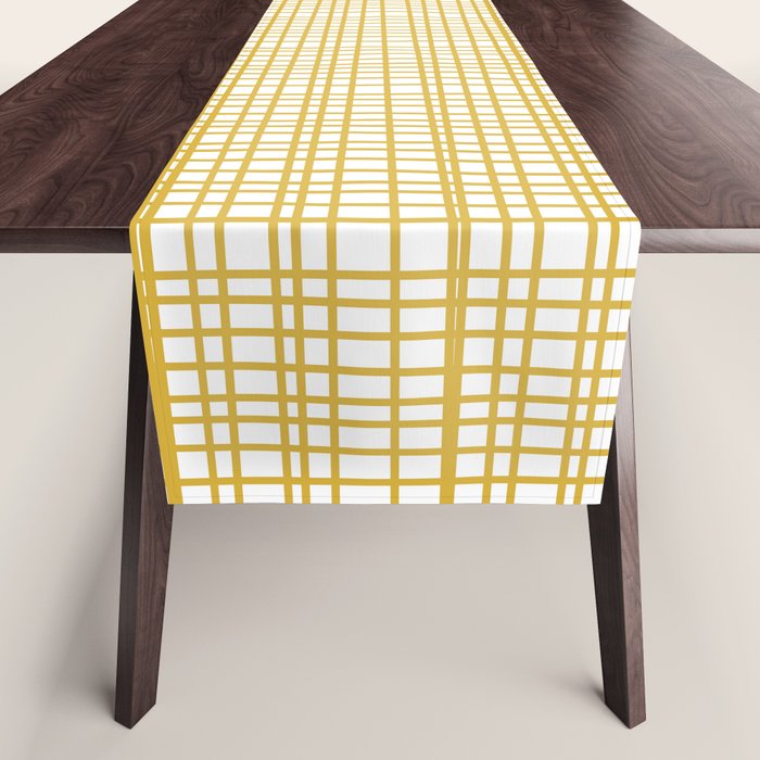 Fine Weave Minimalist Mid Century Modern Woven Pattern in Mustard Yellow and White Table Runner Gallery Image 1