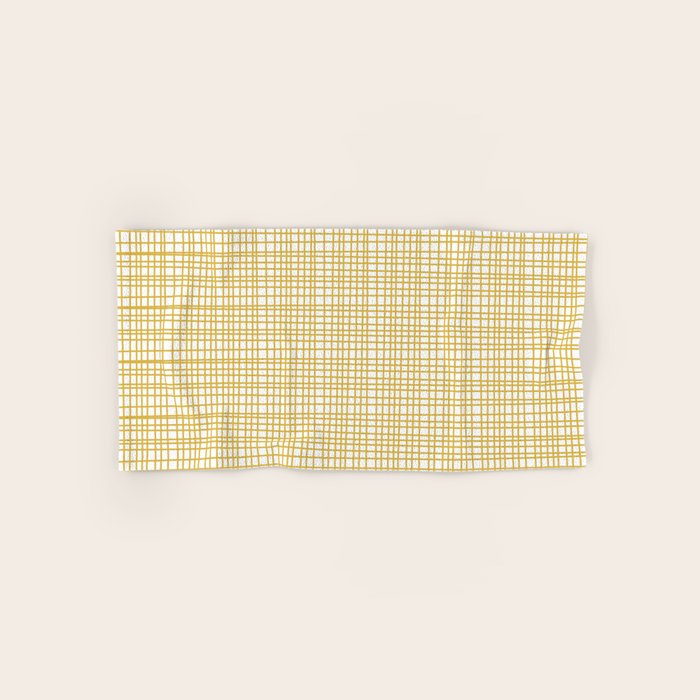 Fine Weave Minimalist Mid Century Modern Woven Pattern in Mustard Yellow and White Towels Gallery Image 1