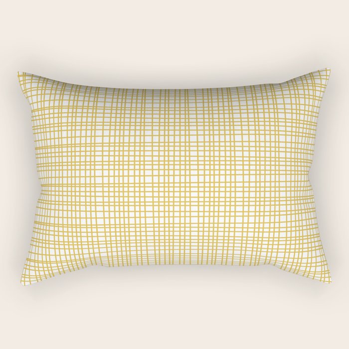Fine Weave Minimalist Mid Century Modern Woven Pattern in Mustard Yellow and White Rectangular Pillow Gallery Image 1