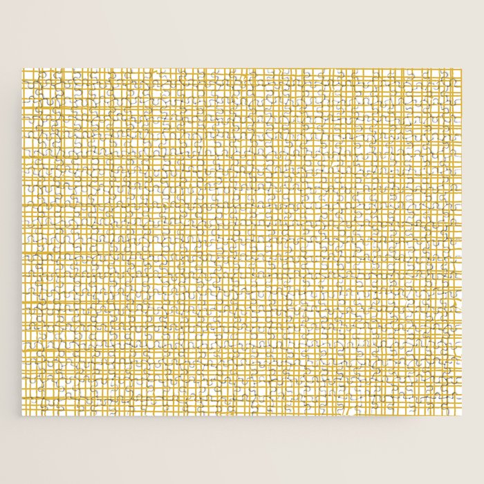 Fine Weave Minimalist Mid Century Modern Woven Pattern in Mustard Yellow and White Jigsaw Puzzle Gallery Image 1