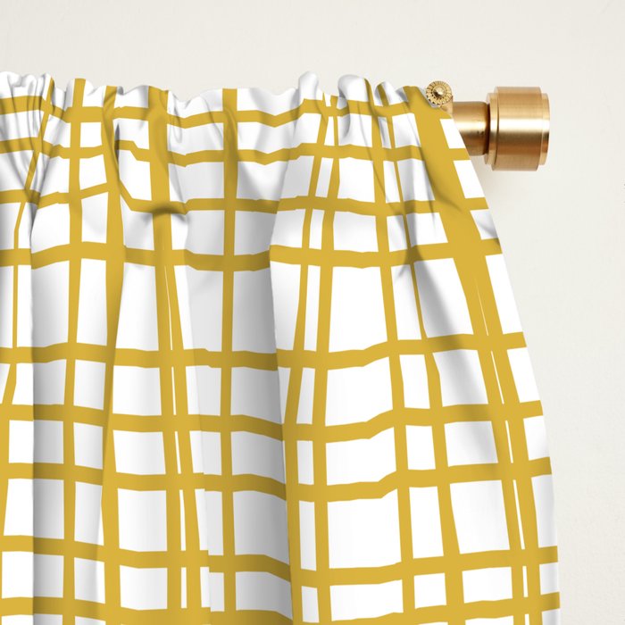 Fine Weave Minimalist Mid Century Modern Woven Pattern in Mustard Yellow and White Window Curtain Gallery Image 2