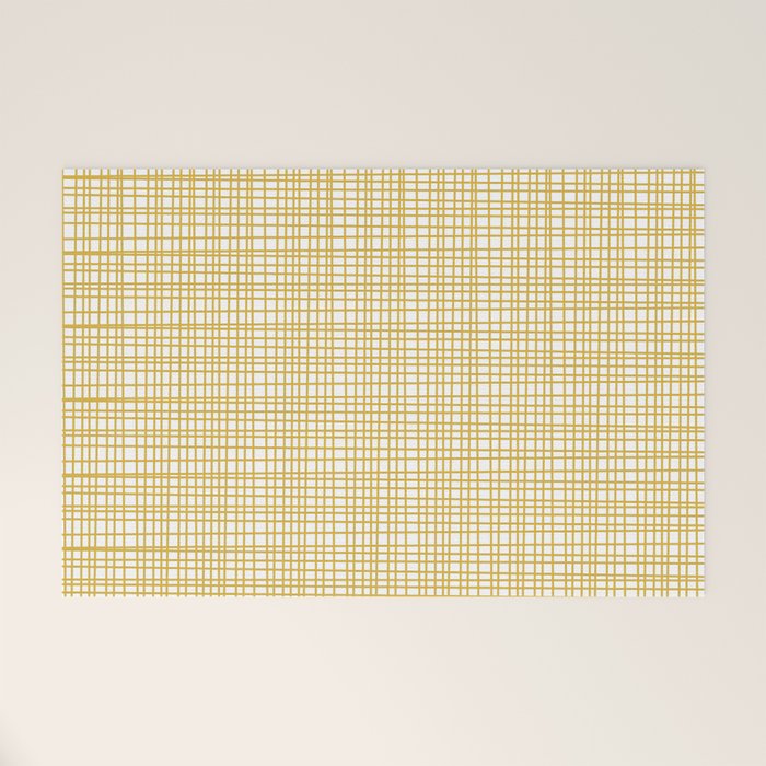 Fine Weave Minimalist Mid Century Modern Woven Pattern in Mustard Yellow and White Welcome Mat Gallery Image 1