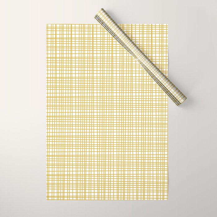 Fine Weave Minimalist Mid Century Modern Woven Pattern in Mustard Yellow and White Wrapping Paper Gallery Image 1