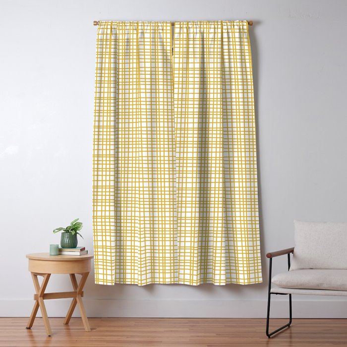 Fine Weave Minimalist Mid Century Modern Woven Pattern in Mustard Yellow and White Window Curtain Gallery Image 5