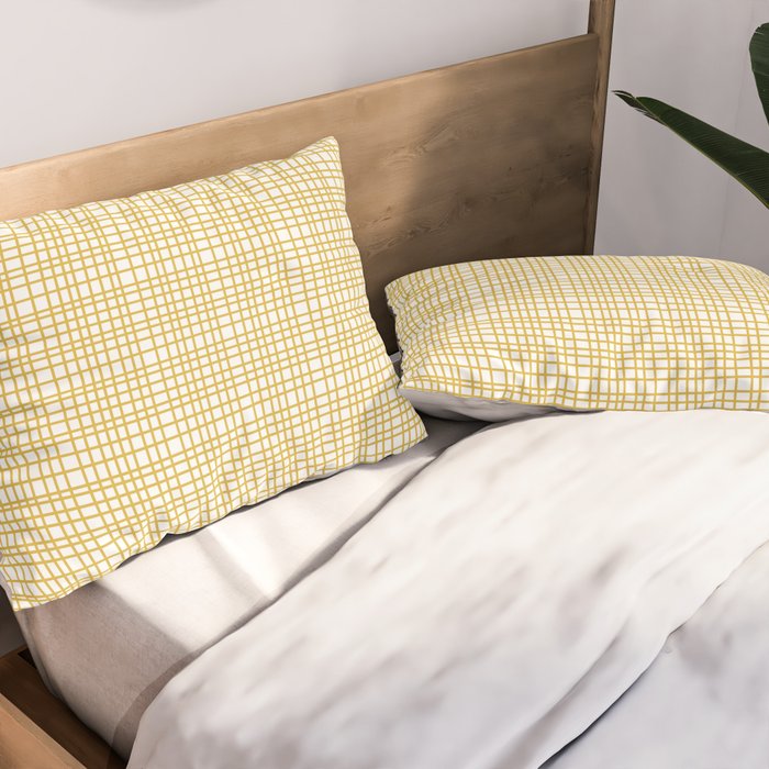 Fine Weave Minimalist Mid Century Modern Woven Pattern in Mustard Yellow and White Pillow Sham Gallery Image 2