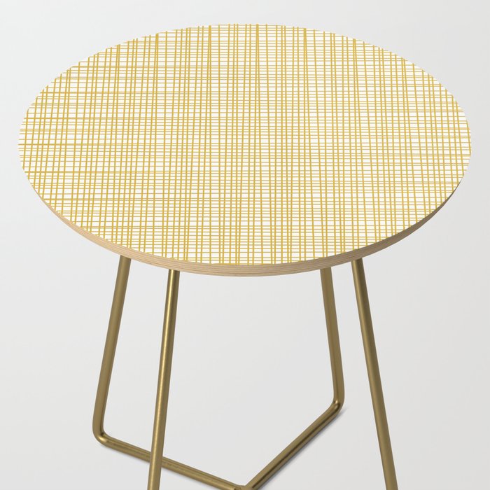 Fine Weave Minimalist Mid Century Modern Woven Pattern in Mustard Yellow and White Side Table Gallery Image 2