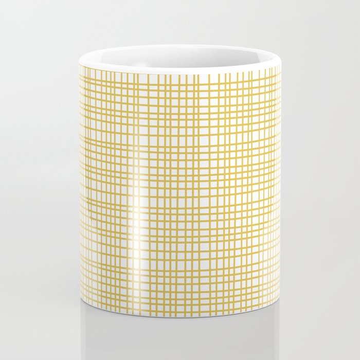 Fine Weave Minimalist Mid Century Modern Woven Pattern in Mustard Yellow and White Coffee Mug Gallery Image 4