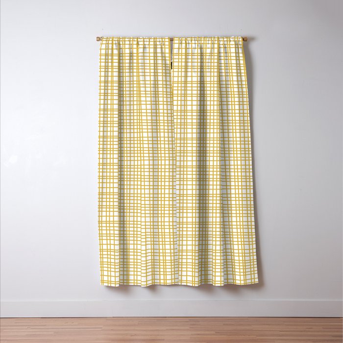 Fine Weave Minimalist Mid Century Modern Woven Pattern in Mustard Yellow and White Window Curtain Gallery Image 3