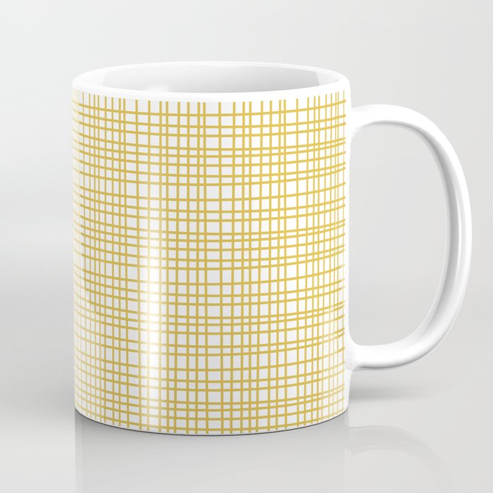 Fine Weave Minimalist Mid Century Modern Woven Pattern in Mustard Yellow and White Coffee Mug Gallery Image 1