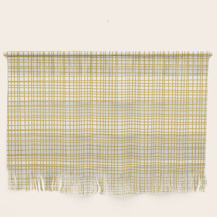 Fine Weave Minimalist Mid Century Modern Woven Pattern in Mustard Yellow and White Wall Hanging Gallery Image 1