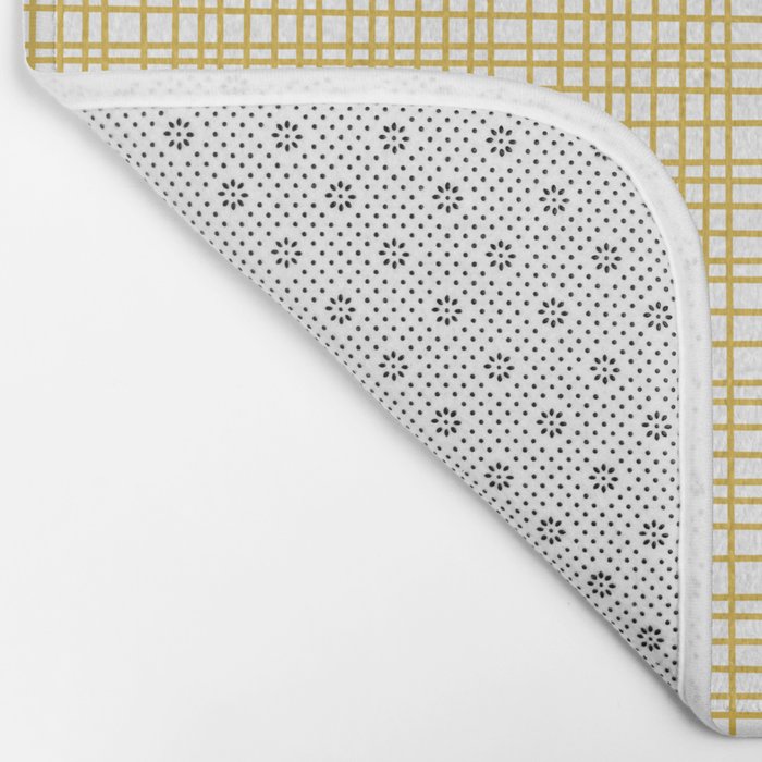 Fine Weave Minimalist Mid Century Modern Woven Pattern in Mustard Yellow and White Bath Mat Gallery Image 2