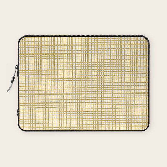 Fine Weave Minimalist Mid Century Modern Woven Pattern in Mustard Yellow and White Laptop Sleeve Gallery Image 1