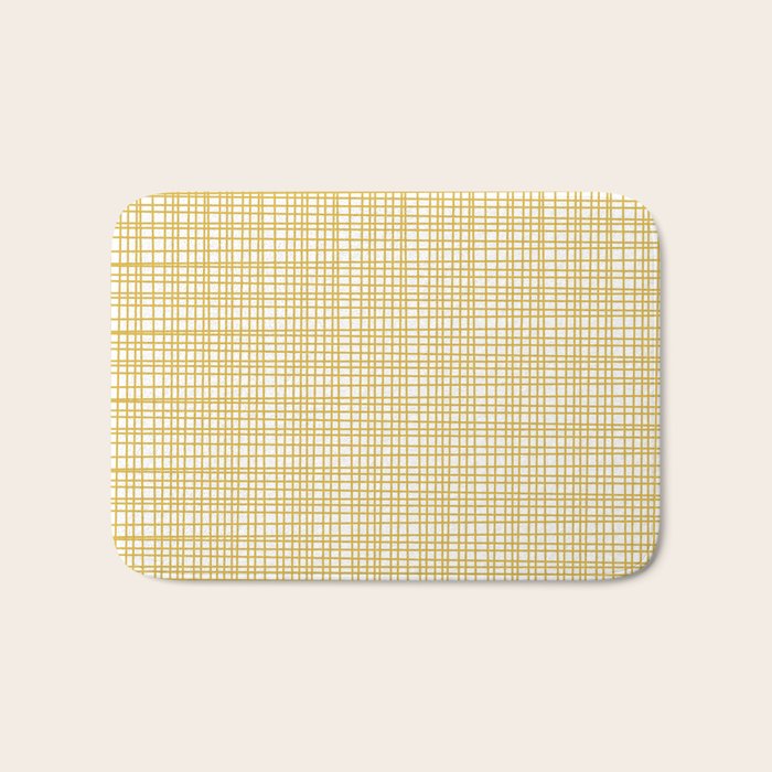 Fine Weave Minimalist Mid Century Modern Woven Pattern in Mustard Yellow and White Bath Mat Gallery Image 1