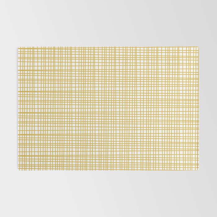 Fine Weave Minimalist Mid Century Modern Woven Pattern in Mustard Yellow and White Rug Gallery Image 2
