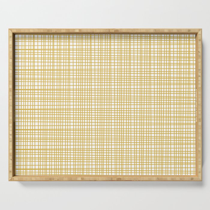 Fine Weave Minimalist Mid Century Modern Woven Pattern in Mustard Yellow and White Serving Tray Gallery Image 1