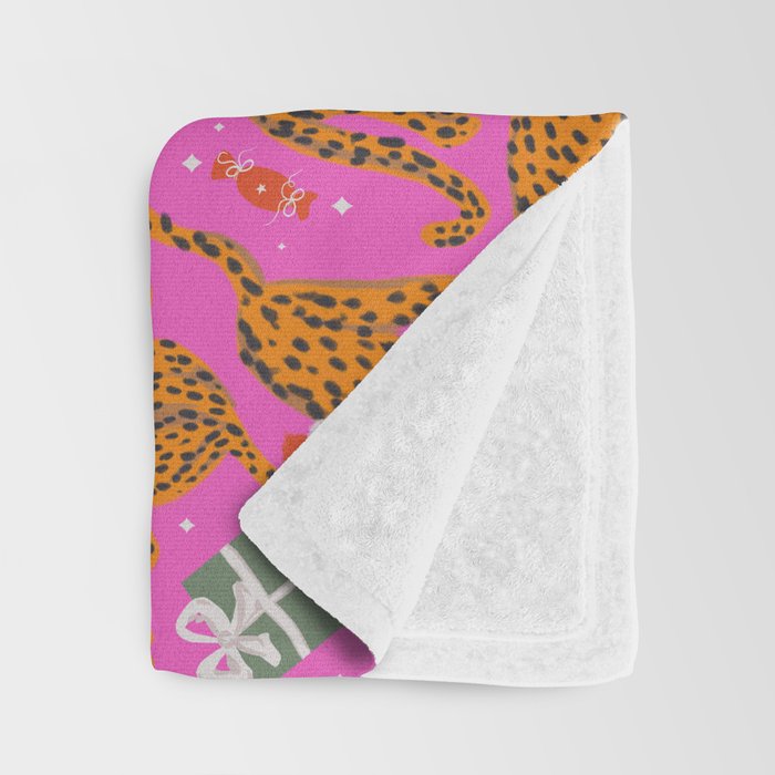 Fashionable cats with Christmas hats and gifts in fuchsia pink background  Throw Blanket Gallery Image 3