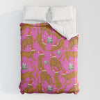Fashionable cats with Christmas hats and gifts in fuchsia pink background  Duvet Cover Gallery Image 6