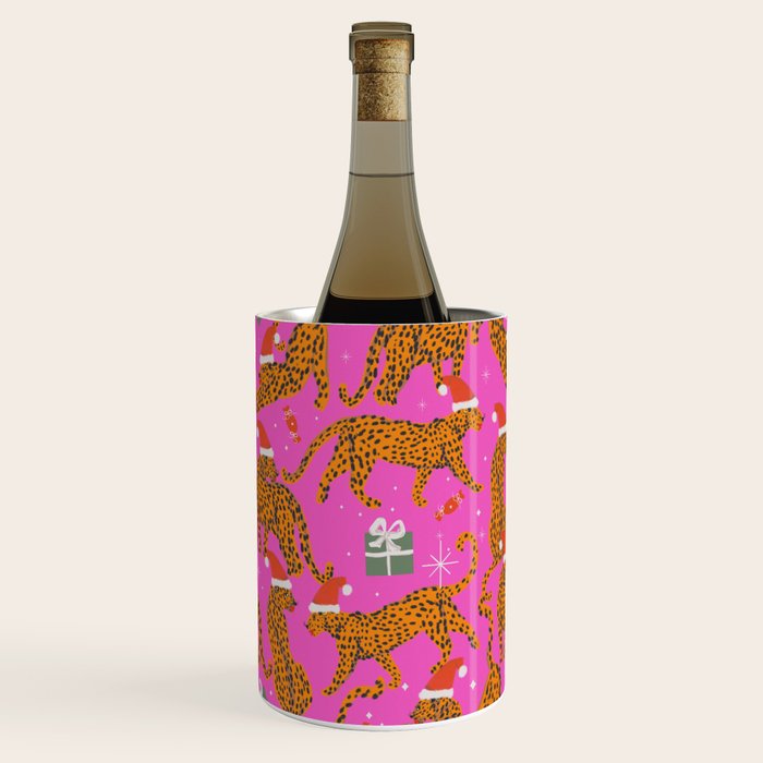 Fashionable cats with Christmas hats and gifts in fuchsia pink background  Wine Chiller Gallery Image 2