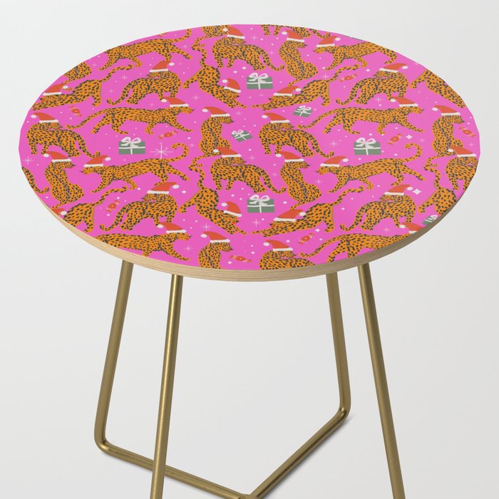 Fashionable cats with Christmas hats and gifts in fuchsia pink background  Side Table Gallery Image 2