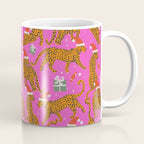 Fashionable cats with Christmas hats and gifts in fuchsia pink background  Coffee Mug Gallery Image 1