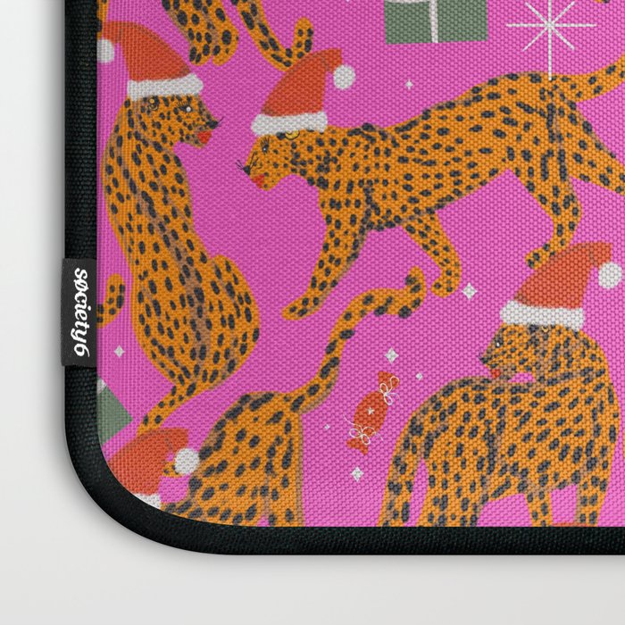 Fashionable cats with Christmas hats and gifts in fuchsia pink background  Laptop Sleeve Gallery Image 3