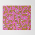 Fashionable cats with Christmas hats and gifts in fuchsia pink background  Throw Blanket Gallery Image 2