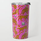 Fashionable cats with Christmas hats and gifts in fuchsia pink background  Travel Mug Gallery Image 2