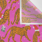 Fashionable cats with Christmas hats and gifts in fuchsia pink background  Wall Tapestry Gallery Image 3