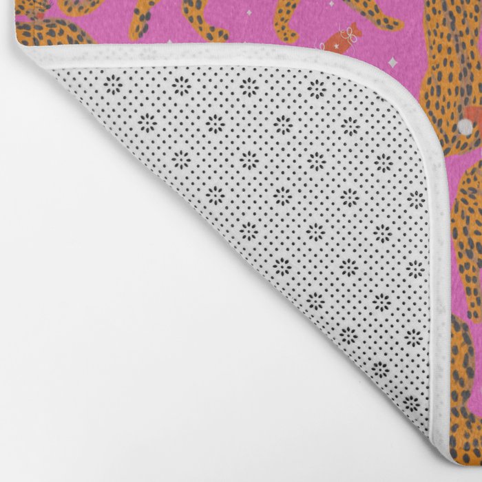 Fashionable cats with Christmas hats and gifts in fuchsia pink background  Bath Mat Gallery Image 2