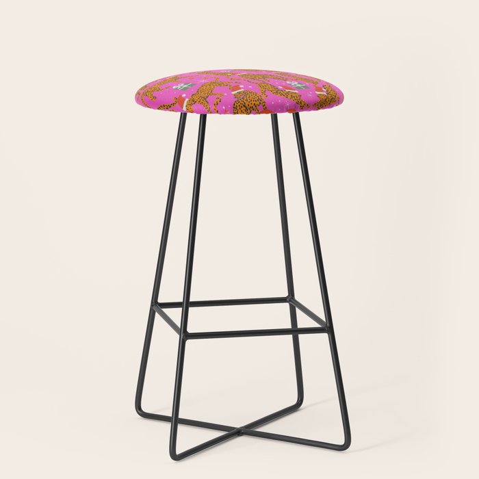 Fashionable cats with Christmas hats and gifts in fuchsia pink background  Stool Gallery Image 1