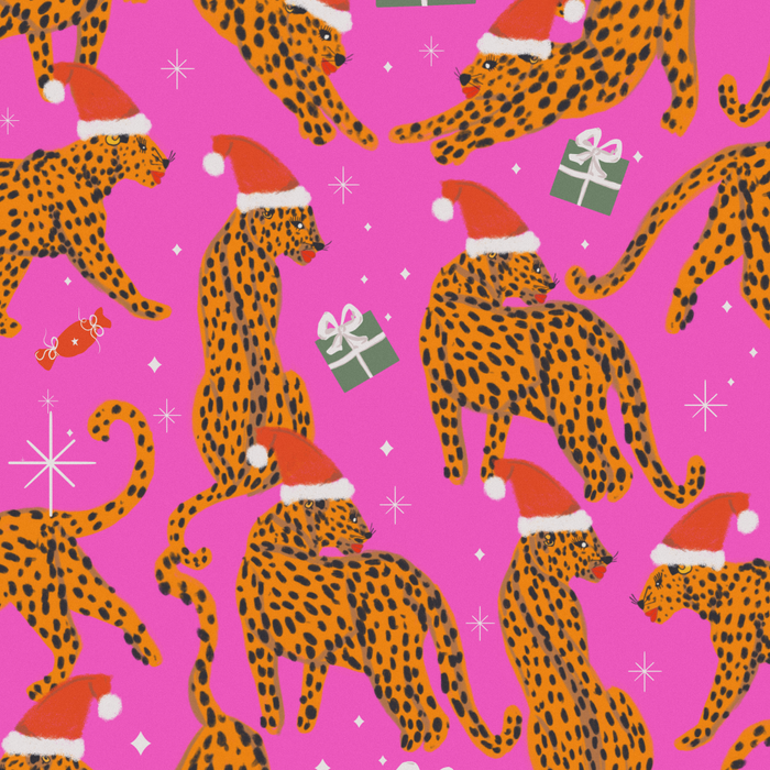 Fashionable cats with Christmas hats and gifts in fuchsia pink background  Coffee Mug Gallery Image 2
