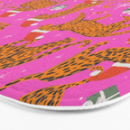 Fashionable cats with Christmas hats and gifts in fuchsia pink background  Bath Mat Gallery Image 3