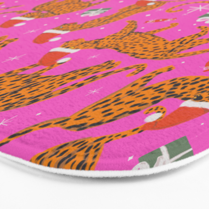Fashionable cats with Christmas hats and gifts in fuchsia pink background  Bath Mat Gallery Image 3