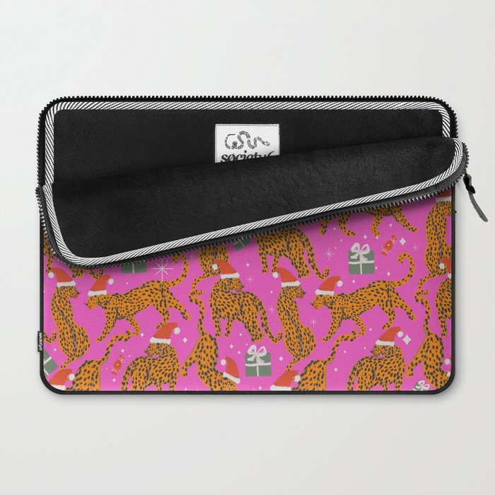 Fashionable cats with Christmas hats and gifts in fuchsia pink background  Laptop Sleeve Gallery Image 2