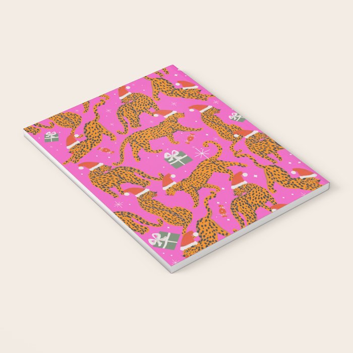 Fashionable cats with Christmas hats and gifts in fuchsia pink background  Notebook Gallery Image 3